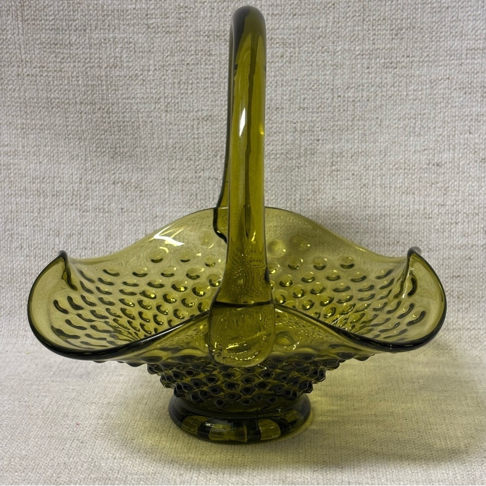 Vintage Fenton light green hobnail basket